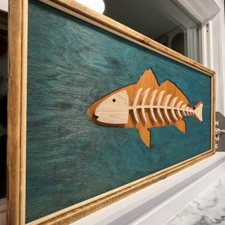 Framed Pallet Wood RedFish Art with Pallet Wood Fish Skeleton: 18-1/16 –  ColorPalletDesigns