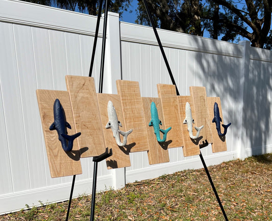 Navy, white and aqua coat hangers (5) on Pallet Sign.  10-1/4"H x 29-3/8"W x 2-3/8"D